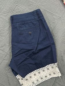 Navy Blue Lace Trim Shorts
