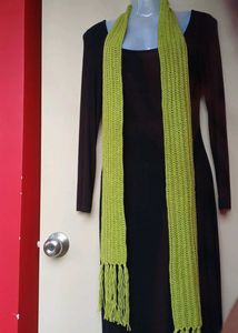 Bright Green Knit Scarf with Fringe cotton