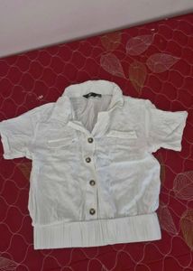 White Button-Up Short Sleeve Top