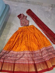 Vibrant Orange & Red Bandhani Lehenga Choli Set