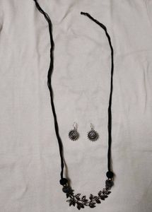 Boho Silver-Tone Leaf Necklace &amp; Earring Set | Han