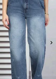 Cute Bow Embroidered Wide Leg Jeans🎀 with tag