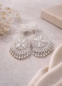Silver Tone Floral Drop Earrings