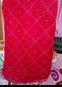 Red Embroidered Organza Saree