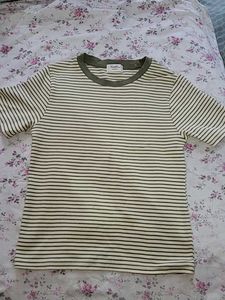 Olive Green &amp; White Striped Crop Top | Size S