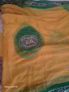Green &amp; Yellow Embellished Saree