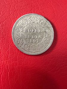 1/4 silver rupee 1891 queen Victoria rare