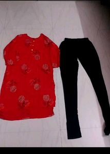 Vibrant Red Printed Kurta