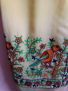 Embroidered Parrot &amp; Floral Saree with Blouse