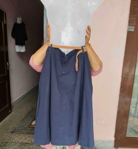 Stylish Navy Blue Wrap Style Flared Skirt