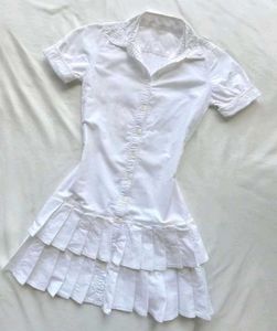 y2k Pleated White Tiered Shirt Dress