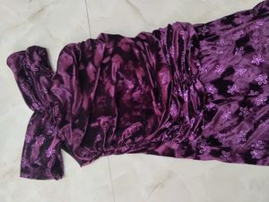 Elegant Purple Velvet Floral Dress