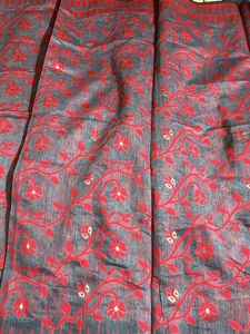 Falls done Elegant Grey &amp; Pink Floral Saree