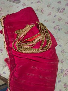 Royal Rani Pink Saree with Elegant Golden Beaded B