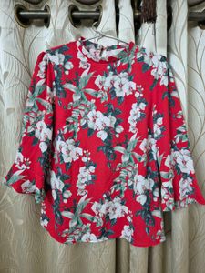 Vibrant Floral Print Bell Sleeve Top