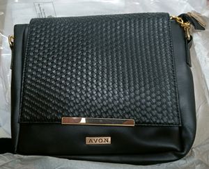 Avon Leather Sling bag - Black with golden