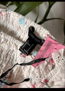 White Smocked Crop Top with Floral Print