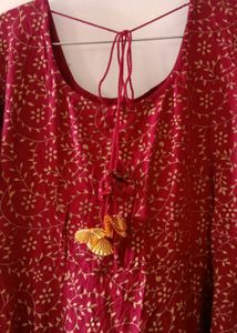 Maroon Floral Print Anarkali Kurta
