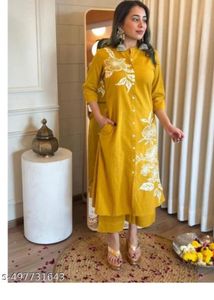 Yellow Kurta Set with Floral Print