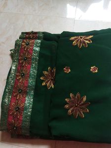 Elegant Green Embroidered Saree