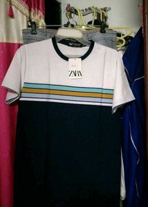 white and blue T-shirt