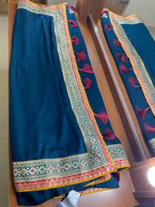 🦋Elegant teal Dark Blue Saree with Tassels🦋