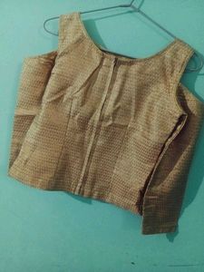 Golden Glittery  Cut Sleeve Blouse Or Crop Top ..