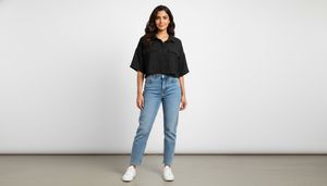 Black Textured Cropped Shirt(size-M)