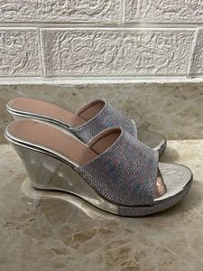 Sparkly Silver Wedge Slides