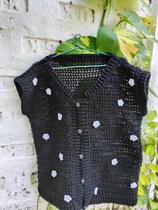 Handmade Crochet Floral Half Sweater Vest