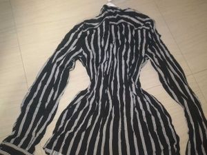 Chic Black &amp; Grey Striped Button-Up Blouse