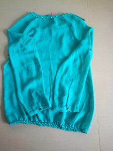 DJ&amp;C Teal Blue / Turquoise Georgette Western Top