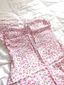 Pink Floral Print Midi Dress