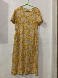 Sunny Yellow Floral Print Button-Up Dress
