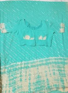 Brand New Turquoise Sequined saree &amp; blouse