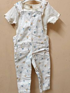 UK's Cute Floral Overalls & Tee Set