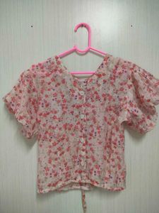 Floral Print V-Neck Puff Sleeve Top