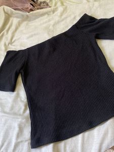 Black Off-Shoulder Ribbed Top