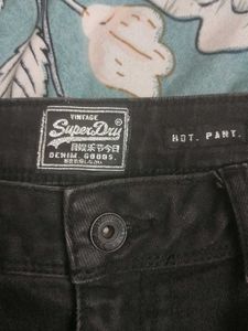 Superdry Black Denim Shorts with Lace Trim