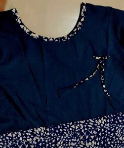 Blue &amp; White Print Casual Dress