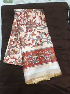Dark Brown Saree with Floral Blouse Piece