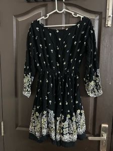 Boho Black Printed Mini Dress