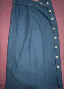 Blue Denim Button-Up Midi Skirt
