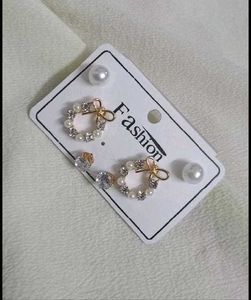 Chic Bow Pearl &amp; Crystal Earring Set(3)