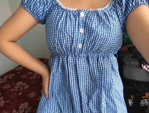 Blue Gingham Peplum Top( LIMITED OFFER)