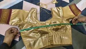 Golden Saree Blouse with Maroon Border