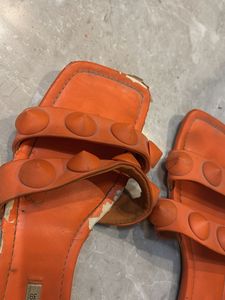 Orange Studded Flat Sandals