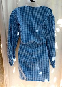 Blue Gingham Tie Front Cutout Dress