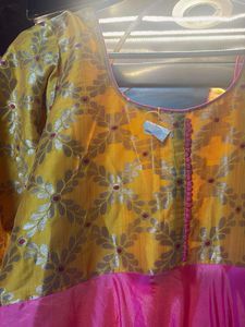 Vibrant Yellow &amp; Pink Lehenga Choli Set