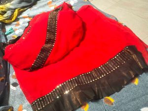 red georgette saree for karwachauth